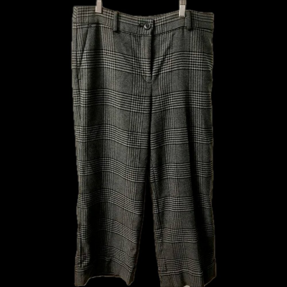 8P LOFT Petite Straight Leg Ankle Crop Grey Houndstooth Suit Pants